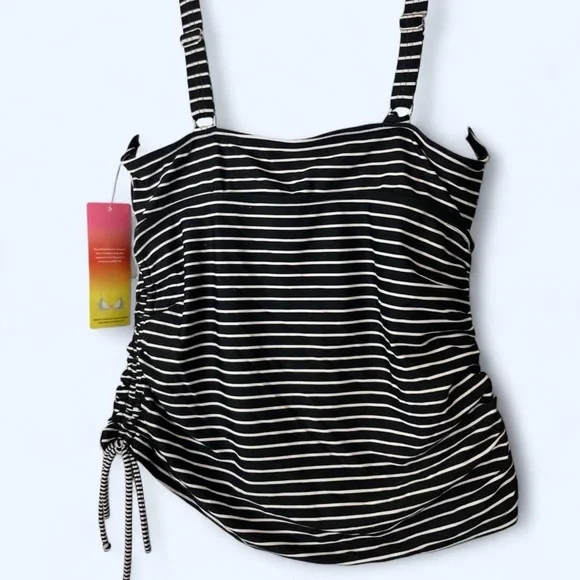 white & black striped tankini top w adjust straps Maidenform Beach approx 36D - Picture 2 of 6